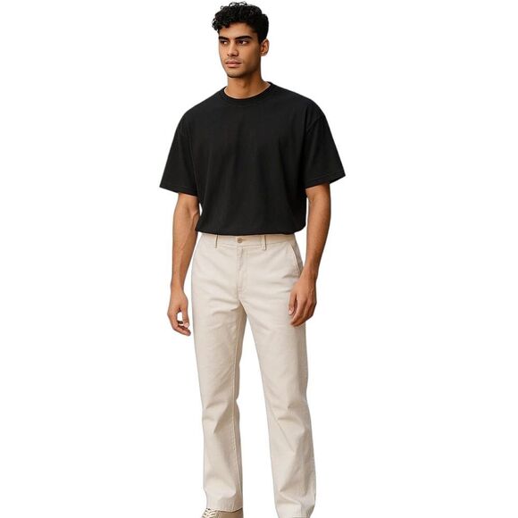 Eddie Bauer Mens Khaki Chino Pants Size 34 LONG FLat Front 100% Cotton Twill - Picture 4 of 14